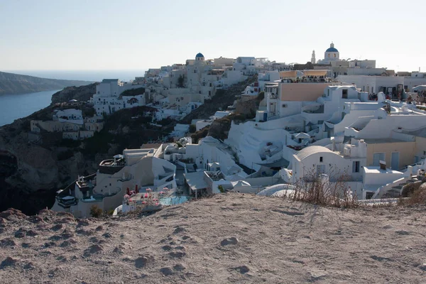 Ilha Santorini Grécia Mar Egão Casas Brancas Tradicionais Famosas Igrejas — Fotografia de Stock