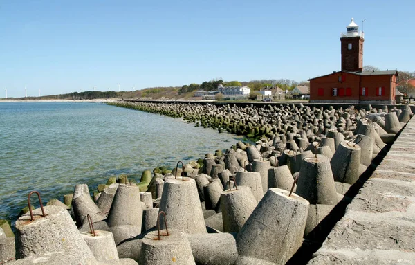 Darlowko, Baltık Denizi, Polonya: deniz feneri, beton deniz yıldızı, deniz