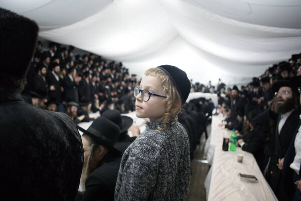 Lelow, Poland- 03 February 2017: Hassidic orthodox jews celebrating during Hasidic holiday of the 203 anniversary of tzadik Dawid Biderman's death