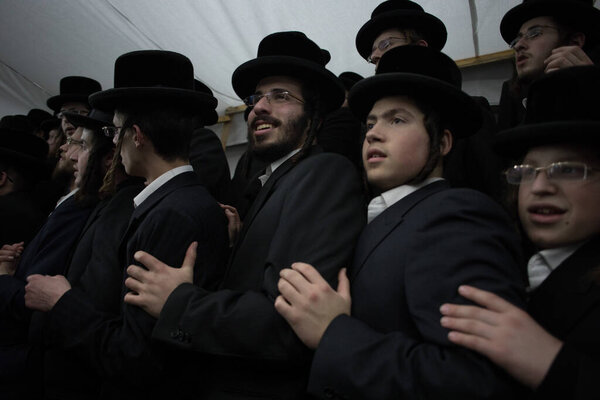 Lelow, Poland- 03 February 2017: Hassidic orthodox jews celebrating during Hasidic holiday of the 203 anniversary of tzadik Dawid Biderman's death