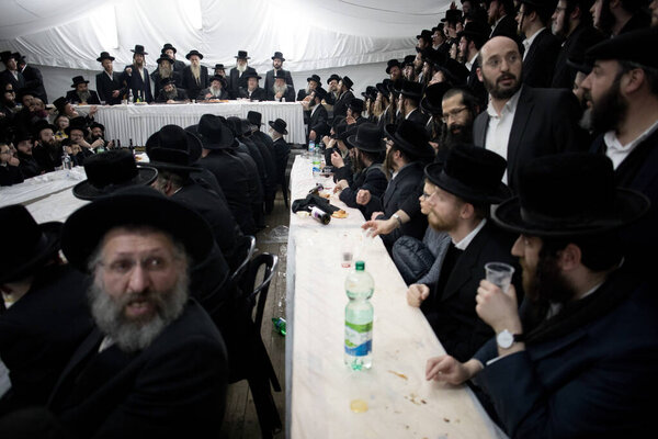 Lelow, Poland- 03 February 2017: Hassidic orthodox jews celebrating during Hasidic holiday of the 203 anniversary of tzadik Dawid Biderman's death