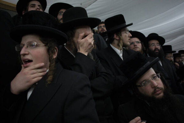 Lelow, Poland- 03 February 2017: Hassidic orthodox jews celebrating during Hasidic holiday of the 203 anniversary of tzadik Dawid Biderman's death