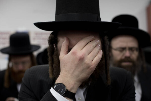 Lelow, Poland- 03 February 2017: Hassidic orthodox jews celebrating during Hasidic holiday of the 203 anniversary of tzadik Dawid Biderman's death