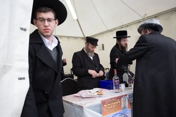 Lezajsk, Polonya - 01 Mart 2016: Tzadik Elimelech 'in ölümünün 231' inci yıldönümü olan Hasidik bayramını kutlamak ve dua etmek için Avrupa, ABD, Kanada ve İsrail 'den gelen Hasidik ortodoks Yahudiler