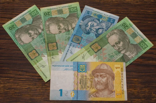 Detail Různých Bankovek Hřivny Uah Měna Ukrajiny Tvaru Ventilátoru Starém — Stock fotografie