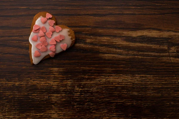 Pão Gengibre Caseiro Forma Coração Com Cobertura Branca Decoração Açúcar — Fotografia de Stock