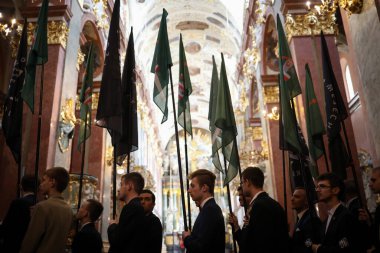 Czestochowa, Polonya - 30 Mart 2019: Jasna Gora Manastırı 'na 6. Hac yolculuğu (aktivistler ONR).