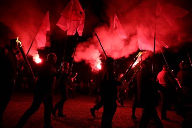 Czestochowa, Polonya - 30 Mart 2019: Jasna Gora Manastırı 'na 6. Hac yolculuğu (aktivistler ONR).