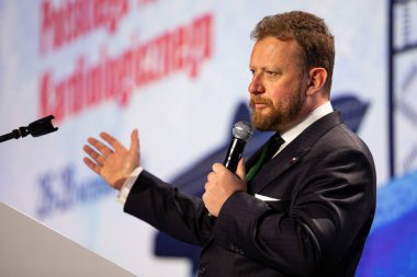 Katowice, Polonya - 27 Eylül 2019: Polonya Kardiyoloji Derneği 'nin 23. Uluslararası Kongresi' nin açılışında Sağlık Bakanı Lukasz Szumowski