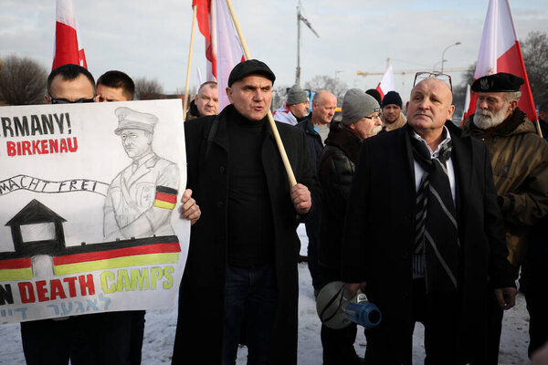 Auschwitz-Birkenau, Poland -27 January 2019:Piotr Rybak during the march of remembrance of Polish victims of the German Auschwitz camp organized during 74 th Anniversary of the Liberation of Auschwitz
