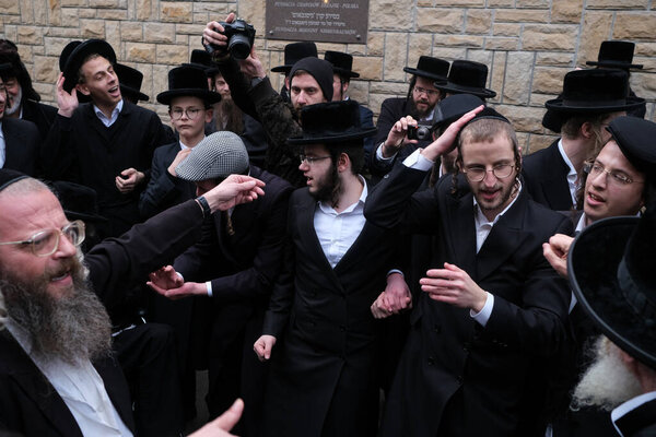 Lelow, Poland- 02 February 2020: Hassidic orthodox jews celebrating during Hasidic holiday of the 206 anniversary of tzadik Dawid Biderman's death