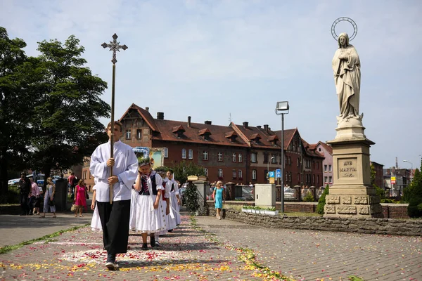 Swietochlowice Lipiny District Poland 2019 전통적 실레지아 의상을 사람들 제물로 — 스톡 사진
