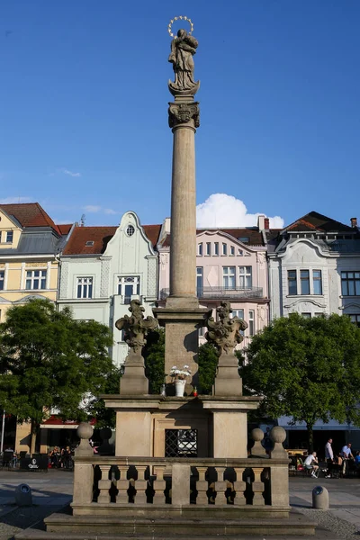 Ostrava Tjeckien Juni 2019 Mariakolonnen Marykolonnen Kolonn Med Staty Jungfru — Stockfoto