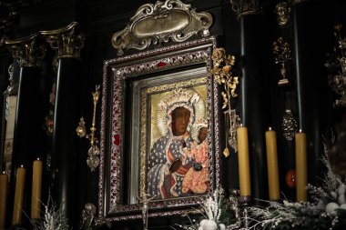 Czestochowa , Poland - 21 January 2020: Jasna Gora Monastery: the Wonderful Image of the Black Madonna of Czestochowa (Our Lady of Czestochowa) clipart