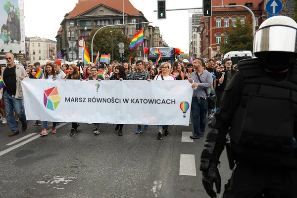 Katowice Poland September 2019 People Rainbow Flags March Equality Lgbt — Stock Photo, Image