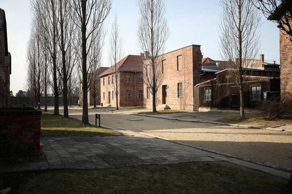 Άουσβιτς Oswiecim Πολωνία Ιανουαρίου 2020 Οδός Στρατοπέδου Στο Άουσβιτς Κτίρια — Φωτογραφία Αρχείου