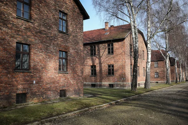 Auschwitz Oświęcim Polska Stycznia 2020 Ulica Obozowa Auschwitz Murowane Budynki — Zdjęcie stockowe