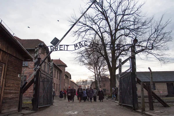 Auschwitz Birkenau Poland Gate Death Arbeit Macht Frei Auschwitz Birkenau — стокове фото