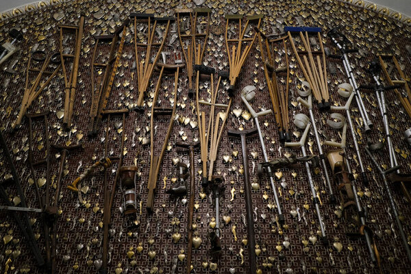 Czestochowa, Poland - 19 January 2020: votive gifts, a votive offerings folded in thanks for the prayer in the Jasna Gora (Luminous Mount, Clarus Mons) Monastery in Czestochowa