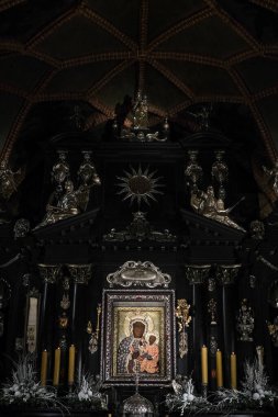 Czestochowa, Polonya - 21 Ocak 2020: Jasna Gora Manastırı: Czestochowa 'nın Siyahi Madonna' sının Muhteşem Görüntüsü (Czestochowa Hanımımız))