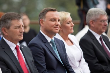 Czestochowa, Polonya - 26 Ağustos 2017: Polonya Cumhurbaşkanı Andrzej Duda ile Agata Kornhauser-Duda, Jasna Gora Manastırı 'ndaki Meryem Ana' nın 300. yıl dönümü taç giyme törenini kutluyorlar.