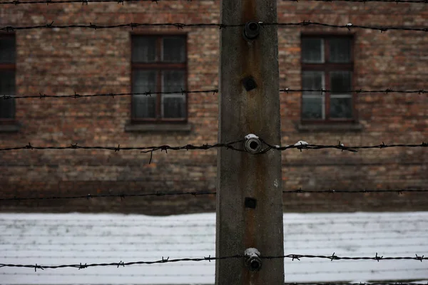 Auschwitz Oświęcim Polska Stycznia 2020 Ulica Obozowa Auschwitz Murowane Budynki — Zdjęcie stockowe