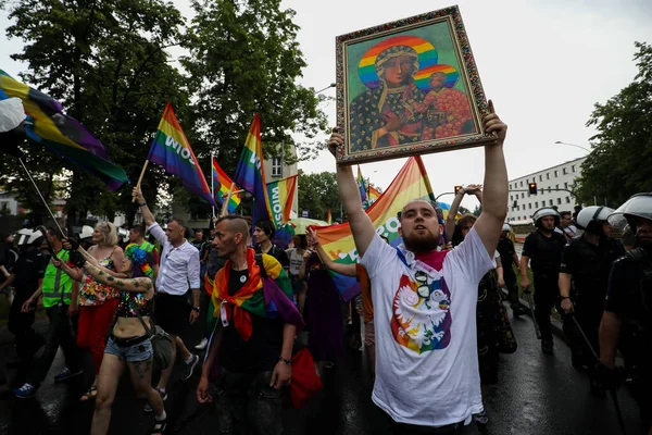 Tschenstochau Polen Juni 2019 Menschen Mit Regenbogenfahnen Beim Marsch Der — Stockfoto
