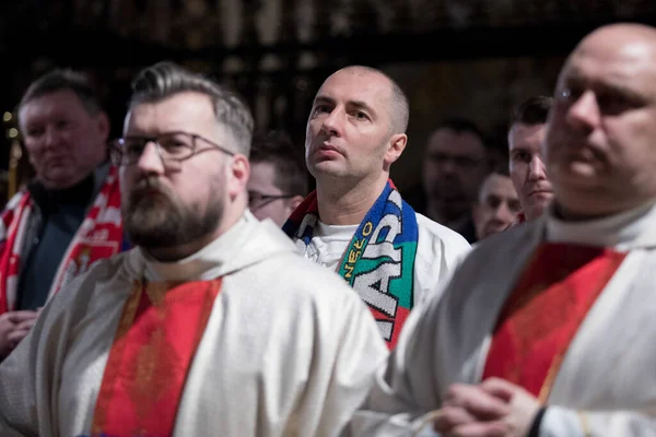 Chestochowa Poland January 2019 Pilgrige Football Fans Jasna Gora Monastery — 스톡 사진