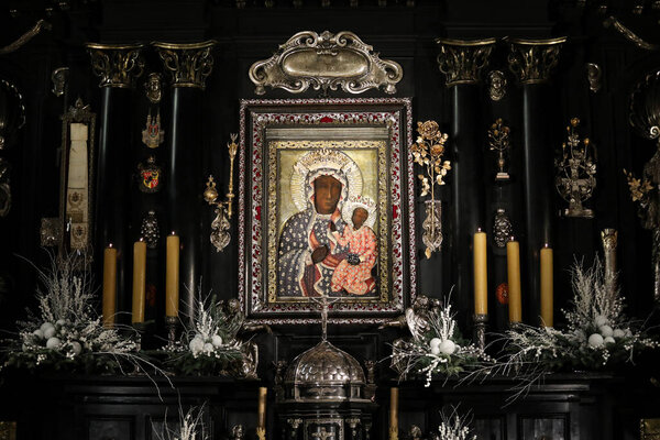 Czestochowa , Poland - 21 January 2020: Jasna Gora Monastery: the Wonderful Image of the Black Madonna of Czestochowa (Our Lady of Czestochowa)