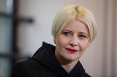 Krakow, Polonya - 29 Nisan 2019: Malgorzata Kozuchowska Polonya filmi, televizyon ve sahne oyuncusu. CAMERA 2019 festivali sırasında Cracow 'da röportaj
