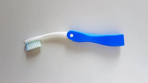 Blue White Folding Toothbrush Travels — Stock Photo, Image