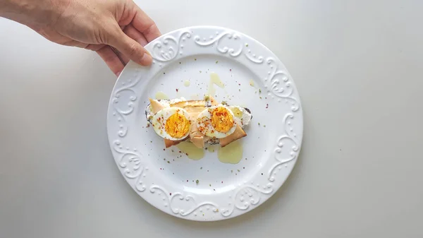 Gezond Met Hand Gemaakt Zuurdeeg Brood Eieren Franse Toast — Stockfoto