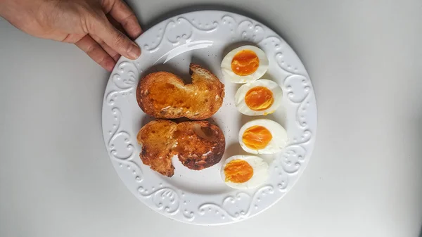 Gezond Met Hand Gemaakt Zuurdeeg Brood Eieren Franse Toast — Stockfoto