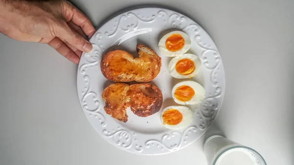 Gezond Met Hand Gemaakt Zuurdeeg Brood Eieren Franse Toast — Stockfoto