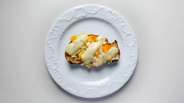 Gezond Met Hand Gemaakt Zuurdeeg Brood Eieren Franse Toast — Stockfoto