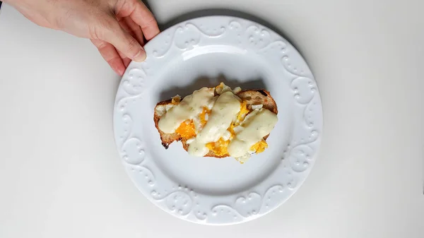 Gezond Met Hand Gemaakt Zuurdeeg Brood Eieren Franse Toast — Stockfoto