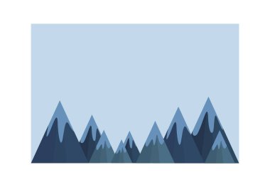 Mavi arka planda karlı dağlar olan bir arka plan. Farklı boyutlardaki dağların vektör görüntüsü. Kayak merkezleri, spa ve otellerin web siteleri için arka plan