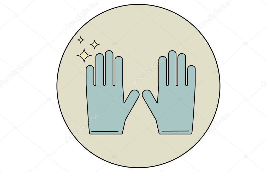 Icon of medical gloves. Logo of medical gloves in a circle. Green medical gloves. Protection from coronavirus.