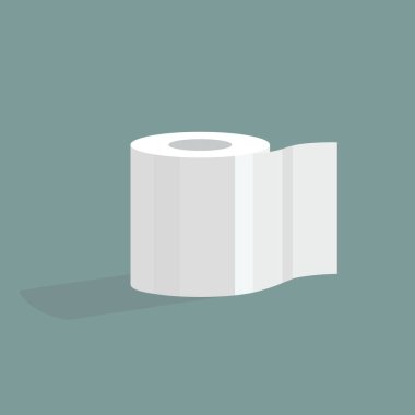 Yeşil arka planda bir rulo beyaz tuvalet kağıdı. Kişisel hijyen için tuvalet kağıdının vektör çizimi. Tuvalet kağıdı ve sosyal sorunlar için ilanlar.