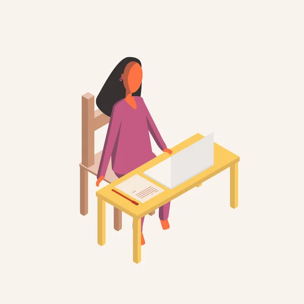 Essaie Travailler Homme Assoit Une Table Travaille Fille Est Assise — Image vectorielle