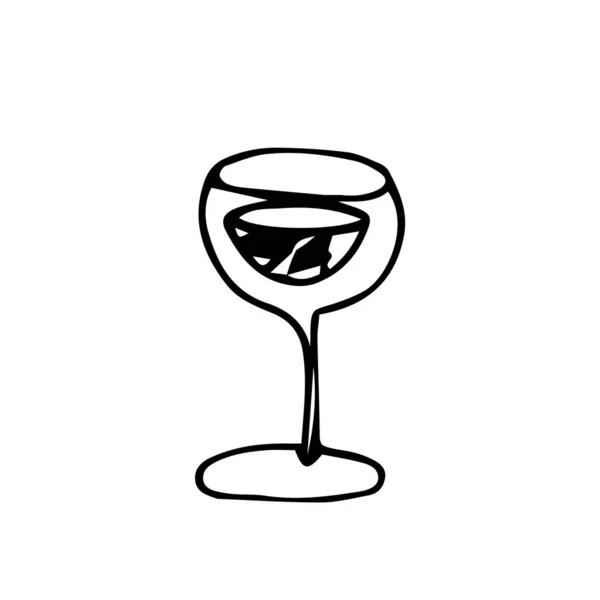 白色背景上有黑线的玻璃杯的涂鸦图 一杯葡萄酒 配上名牌腿的鸡尾酒的图像 — 图库矢量图片