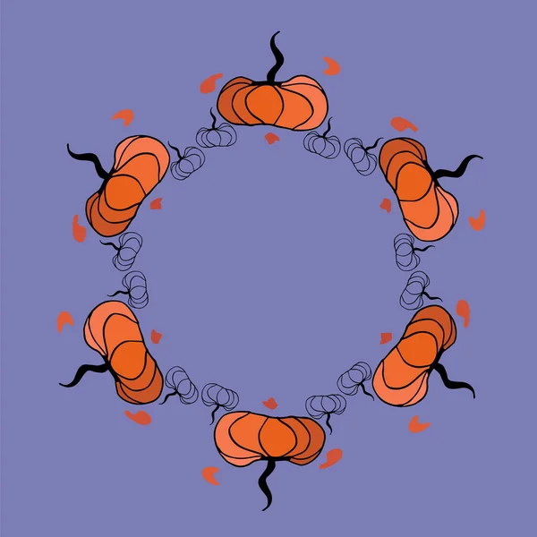 Vector Frame Van Oranje Pompoenen Een Paarse Achtergrond Een Frame — Stockvector