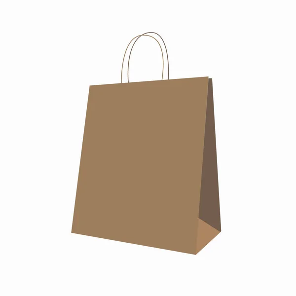 白い背景に柄が2本入った茶色の紙袋 店のベクトルパッケージ — ストックベクタ