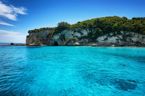 Imagem Praias Paradisíacas Popular Destino Verão Ilha Antipaxos Com Mar — Fotografia de Stock