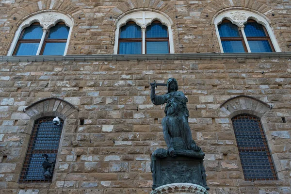 Estatua Frente Fachada Del Palacio Antiguo Llamada Palazzo Vecchio Piazza — Foto de Stock