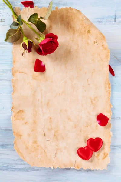 Frame of ancient paper and hearts. — Stock Photo, Image