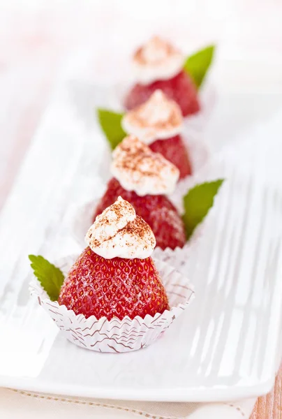 Strawberry dessert with mint. — Stock Photo, Image