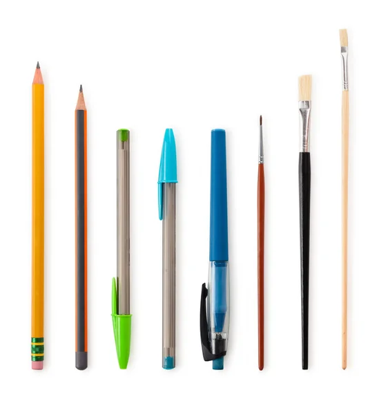 Set potloden en schilderskwast. — Stockfoto