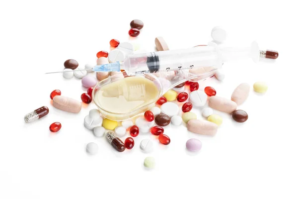 Closeup Shot Red Capsules Colorful Pills Isolated White Background — Stock Photo, Image