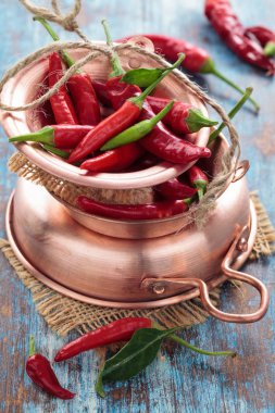 bakır bir tencerede biber